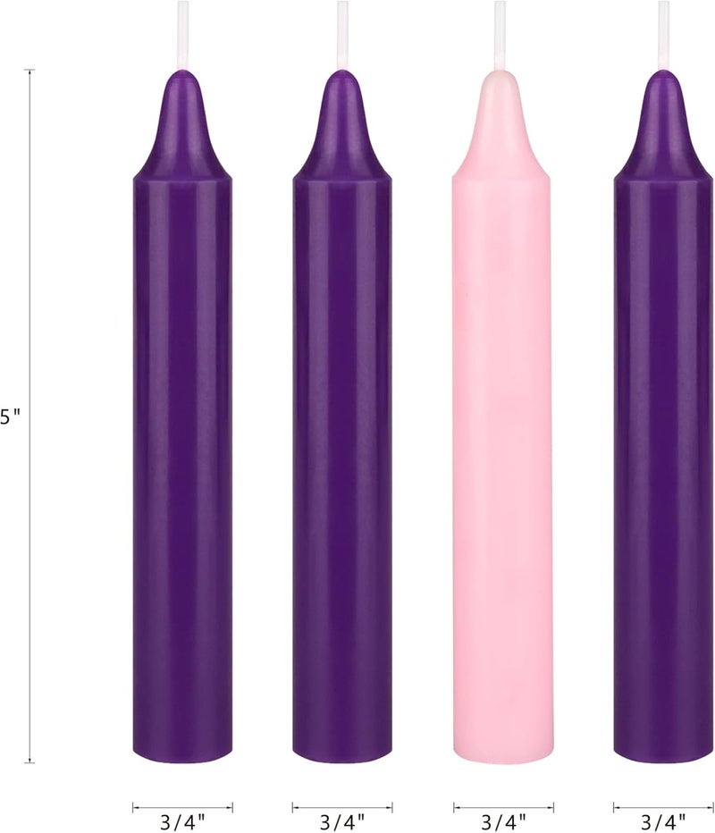 Mega Candles 4 pcs Unscented Christmas Advent Candles Set, Hand Poured Premium Wax Taper Candle 5 Inch x 3/4 Inch, Holidays, Occasions, Events, Festivities, Devotional, Church, Wreath, Party, Gifts - Image 2